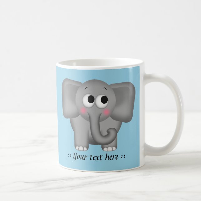 Entzückender Elefant - blaue personalisierte Tasse (Rechts)