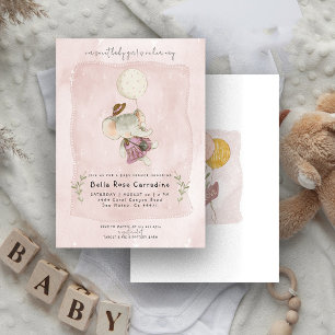 Entzückender Elefant   Rustikale Florale Boho-Baby Einladung