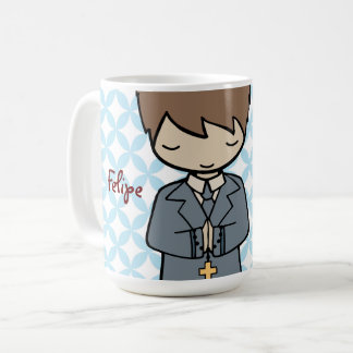 Entzückender erster Braunhaarjunge der heiligen Kaffeetasse