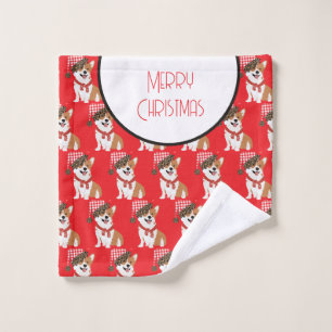 Entzückender Feiertags-Welpe mit Weihnachtsmannmüt Waschlappen