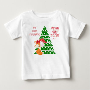 Entzückender Fox- und Weihnachtsbaum Baby T-shirt