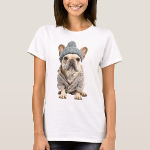 Entzückender Französischer Bulldogge in gestrickte T-Shirt