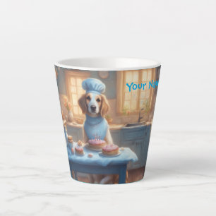 Entzückender Hund mit Kochmütze in einer Cottageco Milchtasse