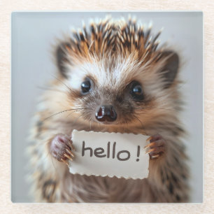 Entzückender Igel mit "Hallo!"-Schild Glasuntersetzer