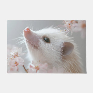 Entzückender Igel zwischen Frühlingsblüten  Fußmatte