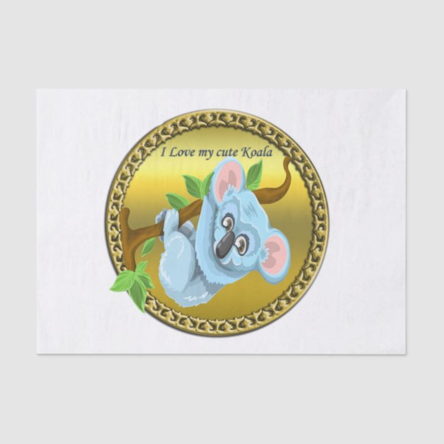 Entzückender Koalabär, der an einem Baumast hängt Seidenpapier (Vorderseite)