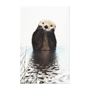 Entzückender lächelnder Otter im See Leinwanddruck