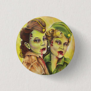 Entzückender Militärzombiefrauenknopf Button