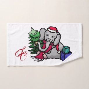 Entzückender Monogramm-Weihnachtssankt-Elefant Handtuch