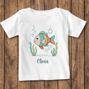 Entzückender Patchwork-Fisch Baby T-shirt