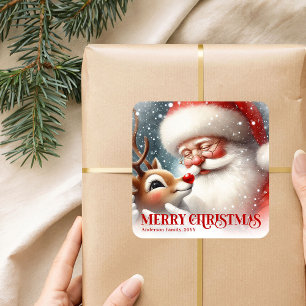 Entzückender personalisierter Weihnachtsmann und R Quadratischer Aufkleber