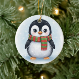 Entzückender Pinguin mit Schal Eisweißer Winter Keramik Ornament