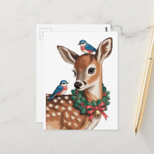 Entzückender Retro-Weihnachts-Reh Postkarte