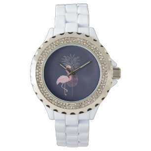 Entzückender Rosa Flamingo , Ananas Armbanduhr