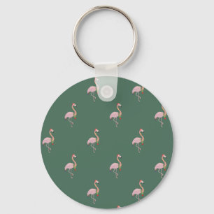 Entzückender rosa Flamingo mit Weihnachtsmannmütze Schlüsselanhänger