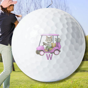 Entzückender rosa Katzenwagen Purr-fectly on Par Golfball