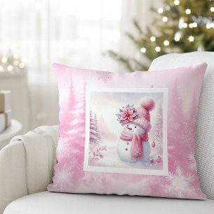 Entzückender rosa Schneemann Winter Kissen Geschen