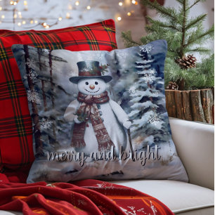 Entzückender Schneemann Aquarell Winterwald Kissen