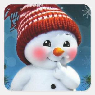 Entzückender Schneemann mit roter Mütze Aufkleber