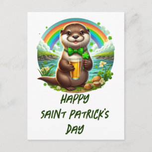 Entzückender St. Patricks Day Otter mit einem Getr Postkarte