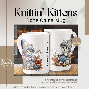 Entzückender Strickende Kätzchen Bone China Becher Prozellantasse