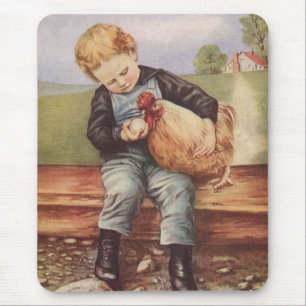 Entzückender vintage Junge und Huhn Mousepad