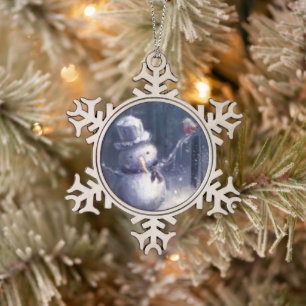Entzückender vintage Schneemann Kunst Schneeflocke Schneeflocken Zinn-Ornament