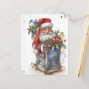 Entzückender Vintage-Weihnachtsmann und blaue Scha Postkarte