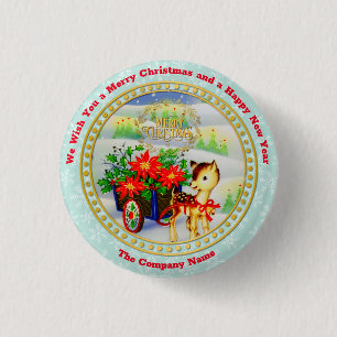Entzückender vintage Weihnachtsrentier- und Blumen Button
