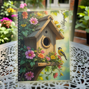 Entzückender Vogelnistkasten Lebendige Sommerblume Notizblock