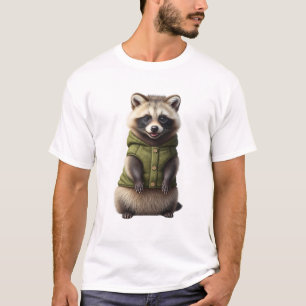 Entzückender Waschbär in grüner Strickweste T-Shirt