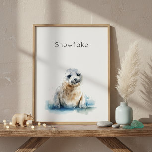 Entzückender Wasserfarben Seehund Welpe, individue Poster