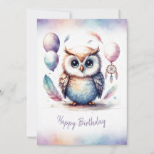 Entzückender Wasserfarbenkauz Alles Gute zum Gebur