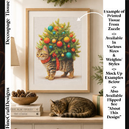 Entzückender Weihnachtsbaum-Katzendekoupage FN8L Seidenpapier
