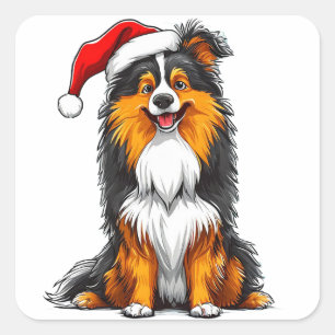 Entzückender Weihnachtshund Quadratischer Aufkleber