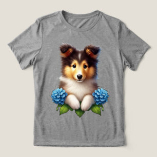 Entzückender Welpe mit blauen Blumen Tri-Blend Shirt
