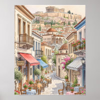 Entzückendes Athen Griechenland Straße Aquarell