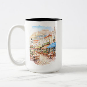 Entzückendes Athen Griechenland Straße Aquarell Zweifarbige Tasse