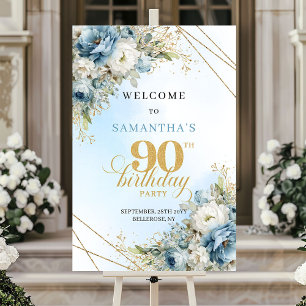 Entzückendes Boho staubblau gold 90. Geburtstags-W Poster