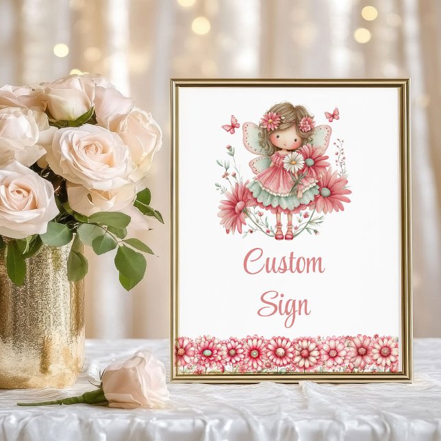 Entzückendes Feen-Mädchen Errötend Blumen Geburtst Poster (Lovely Fairy Girl Blush Floral Birthday Custom Sign

)