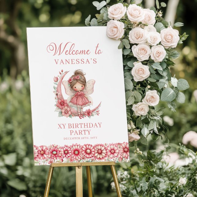 Entzückendes Feen-Mädchen Errötendes Blumen Geburt Poster (Charming Fairy Girl Blush Floral Birthday Welcome Sign

)