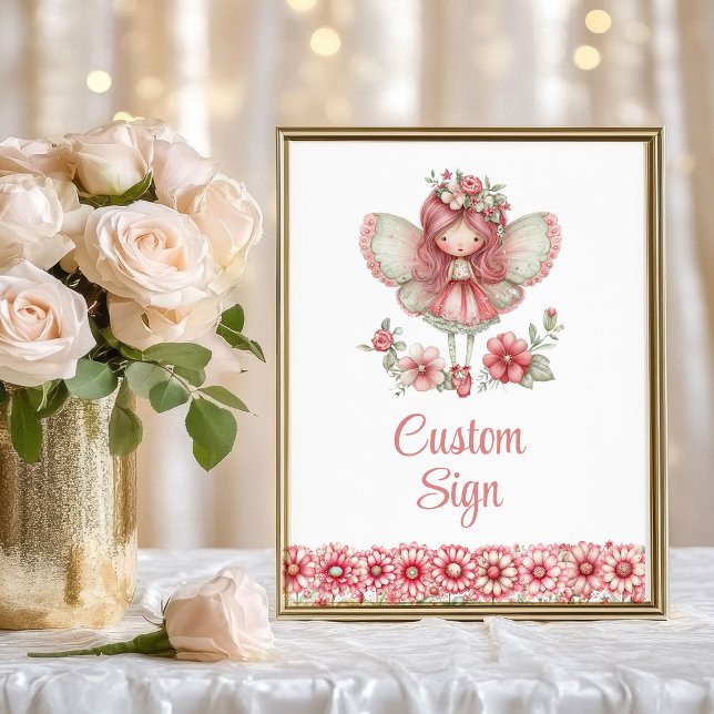 Entzückendes Feen-Mädchen Schamröte-Blumen Geburts Poster (Delightful Fairy Girl Blush Floral Birthday Custom Sign

)