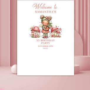 Entzückendes Feen-Pink-Blumen-Geburtstagsbanner Wandteppich