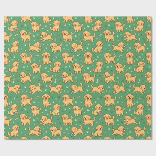Entzückendes Goldenes Welpen-Muster Geschenkpapier (Flach)