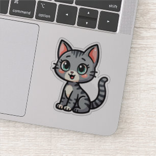 Entzückendes graues Tabby-Kätzchen – Pastell-Stil Aufkleber