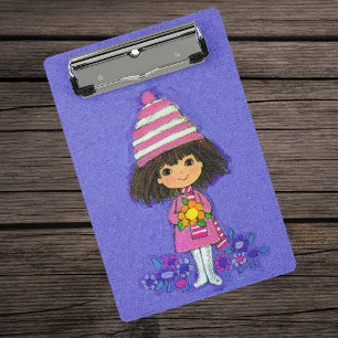Entzückendes kleines Vintage-Mädchen rosa Outfit B Mini Klemmbrett