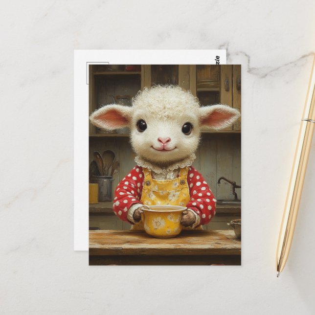 Entzückendes Lamm in der Küche Postkarte (Vorderseite/Rückseite Beispiel)