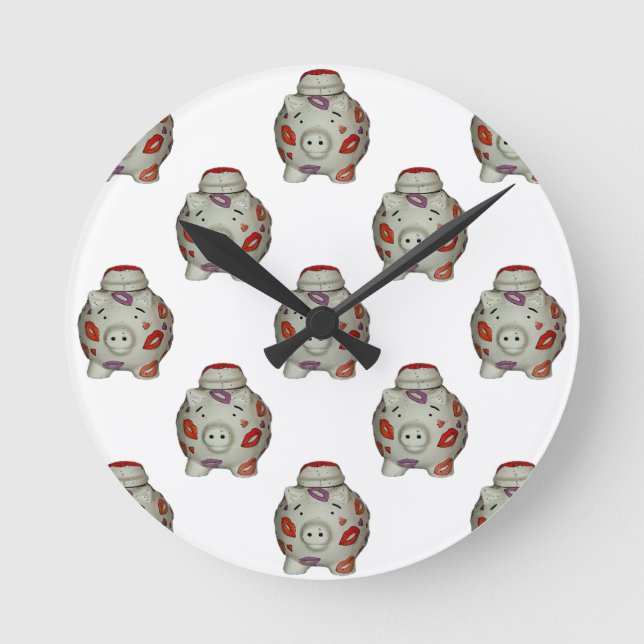 Entzückendes Lippenstift-Schwein Runde Wanduhr (Vorderseite)