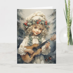 Entzückendes Mädchen mit einer Gitarre Weihnachten Karte