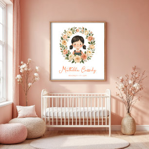 Entzückendes Mädchen mit Rosen-Kreis-Kranz-Kinderz Poster